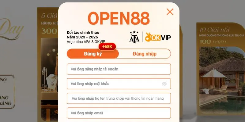 Giao diện đăng ký Open88 thân thiện